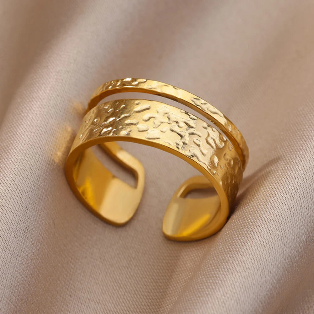 Stainless Steel Rings For Women Men Gold Color Open Gothic Geometric Ring Female Male Fashion Engagement Wedding Party Jewelry