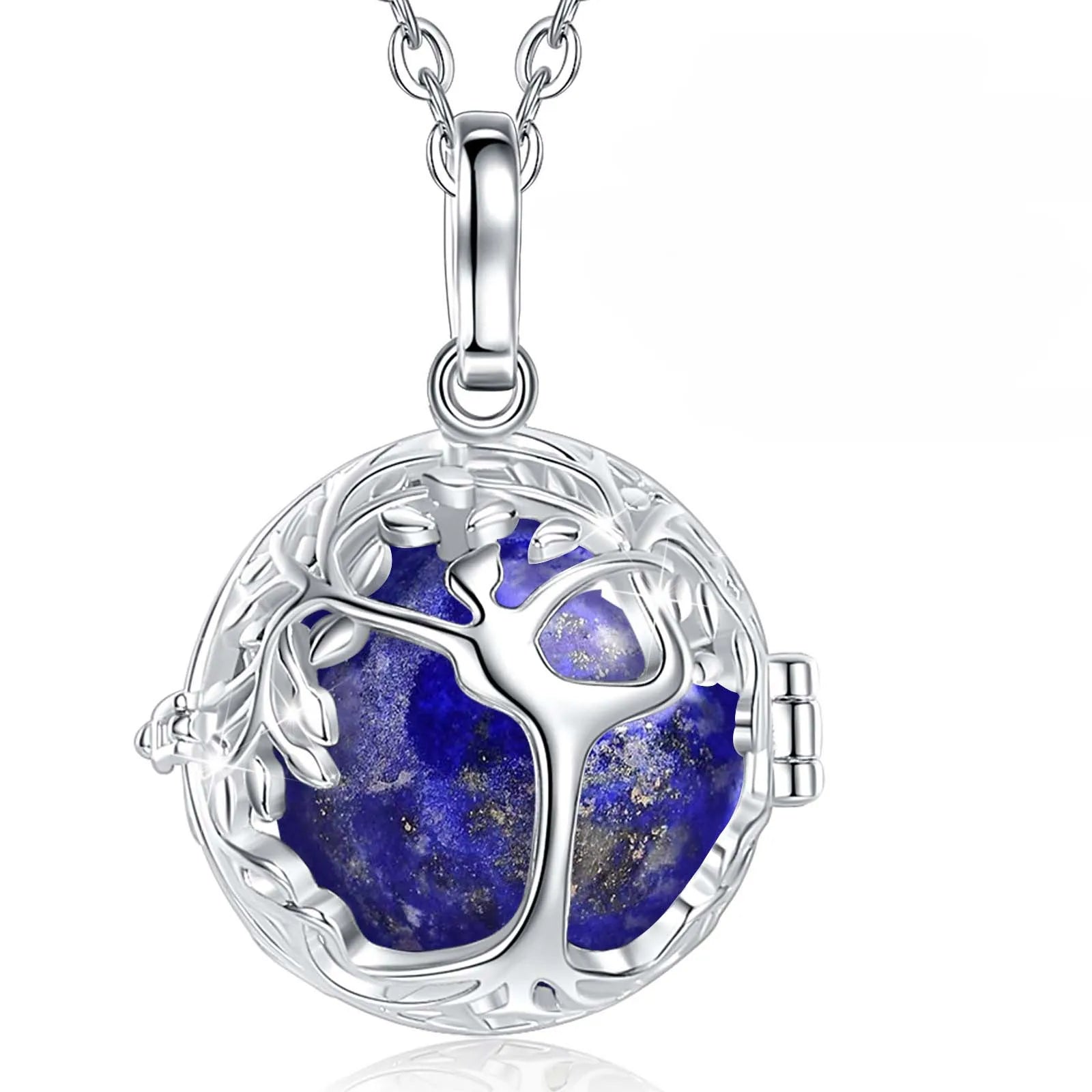Collier cage Eudora Arbre de Vie en obsidienne, pierre de cristal de guérison énergétique, pendentif en améthyste et lapis-lazuli, bijou spirituel, cadeau de méditation