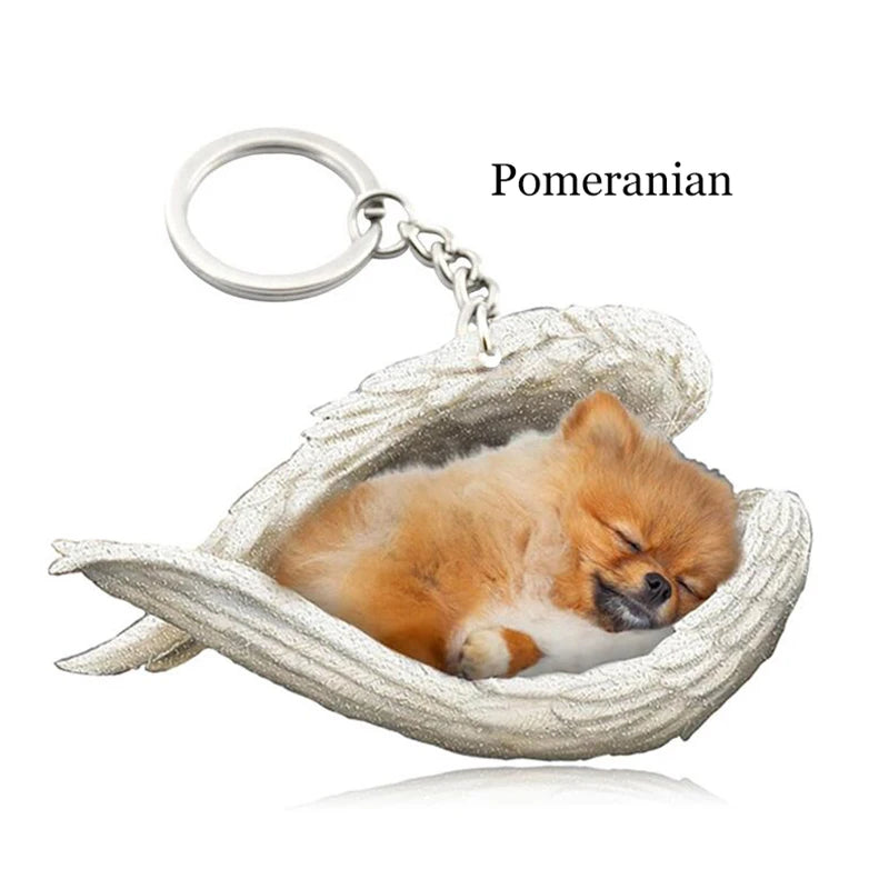 100 Style Cut Dog Sleeping Angel Pendant Bag Keychain Car Keychain Keyring Animal Pet Jewelry Boyfriend Girls Gift Accessories
