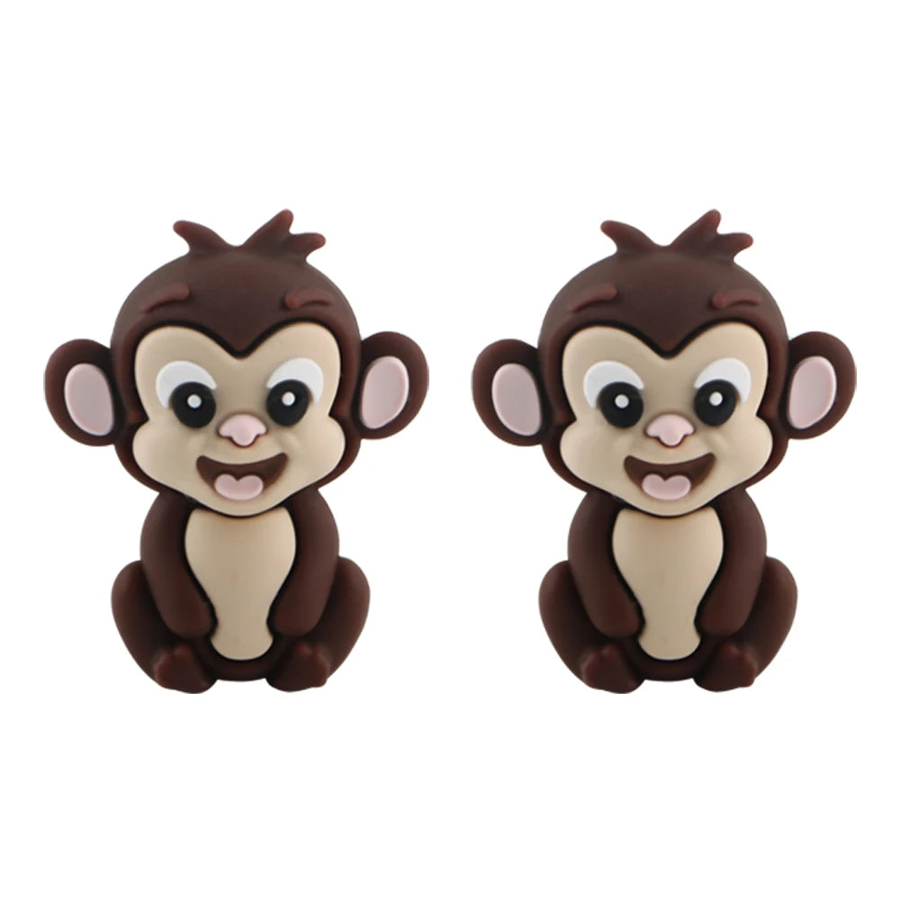 Lot de 5 ou 10 perles en silicone stéréoscopiques en forme de pingouin et de singe pour la fabrication de porte-clés et de bracelets faits à la main