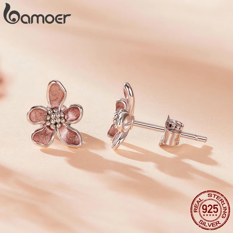 BAMOER 925 Sterling Silver Autumn Flowers Stud Earrings with Zircon Buds Blooming Statement Earrings for Women Teens Decor Gift