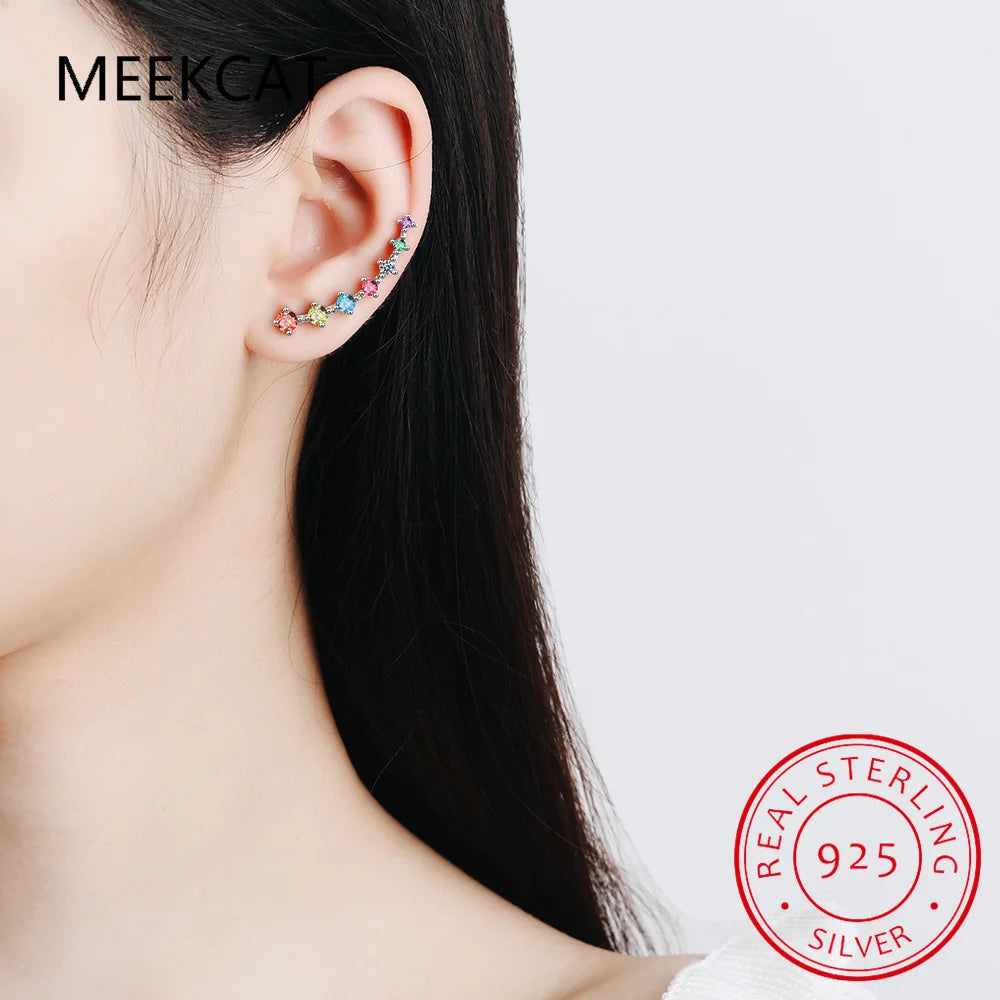 Moissanite Earring Long Line Ear Climber Stud Earrings For Women 925 Sterling Silver Ear Crawlers Studs Piercing Jewelry