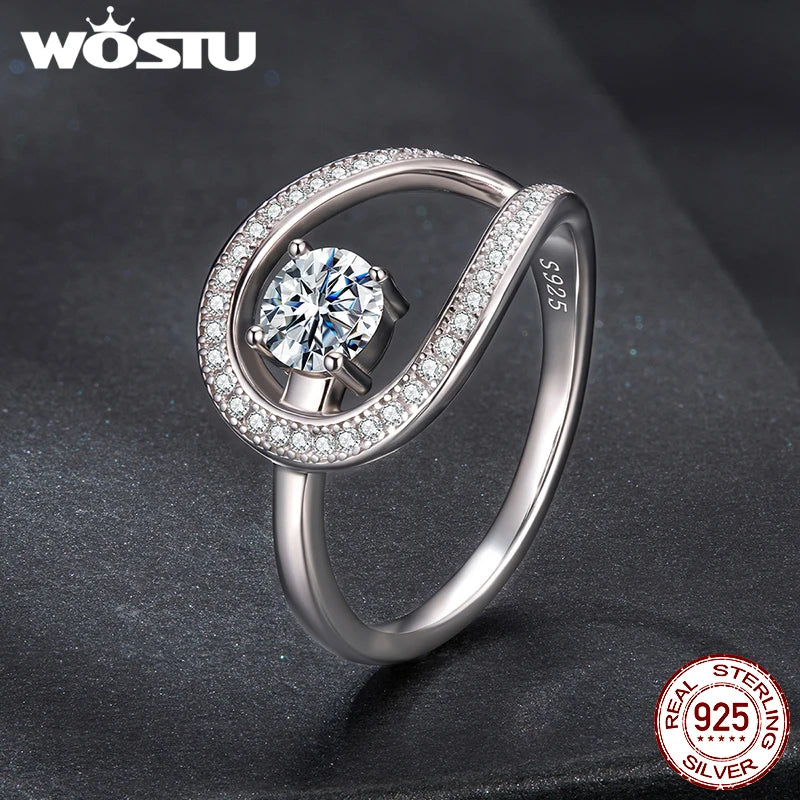 WOSTU Circle Swirl Moissanite Wedding Ring for Women 925 Sterling Silver Diamond Cut Engagement Ring Girl Party Anniversary Gift