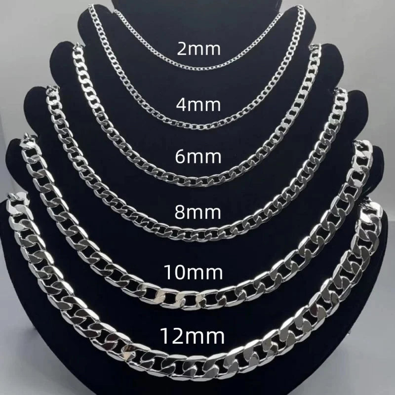 Men's 925 Sterling Silver Necklace 2/4/6/8/10/12MM 40-75cm Face Chain Necklace Lobster Clasp Men Women Engagement Jewelry Gifts - Madeinsea©