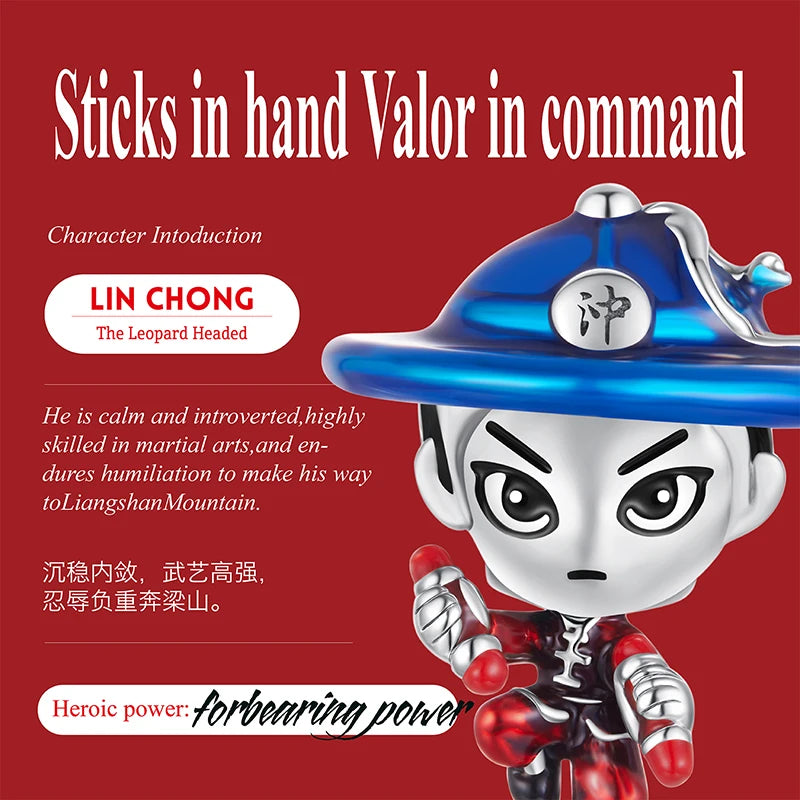 WOSTU New Year Gift S925 Silver Charms Bead Traditional Opera Character Pendants for Bracelet Necklace Jewelry Make Lin Chong