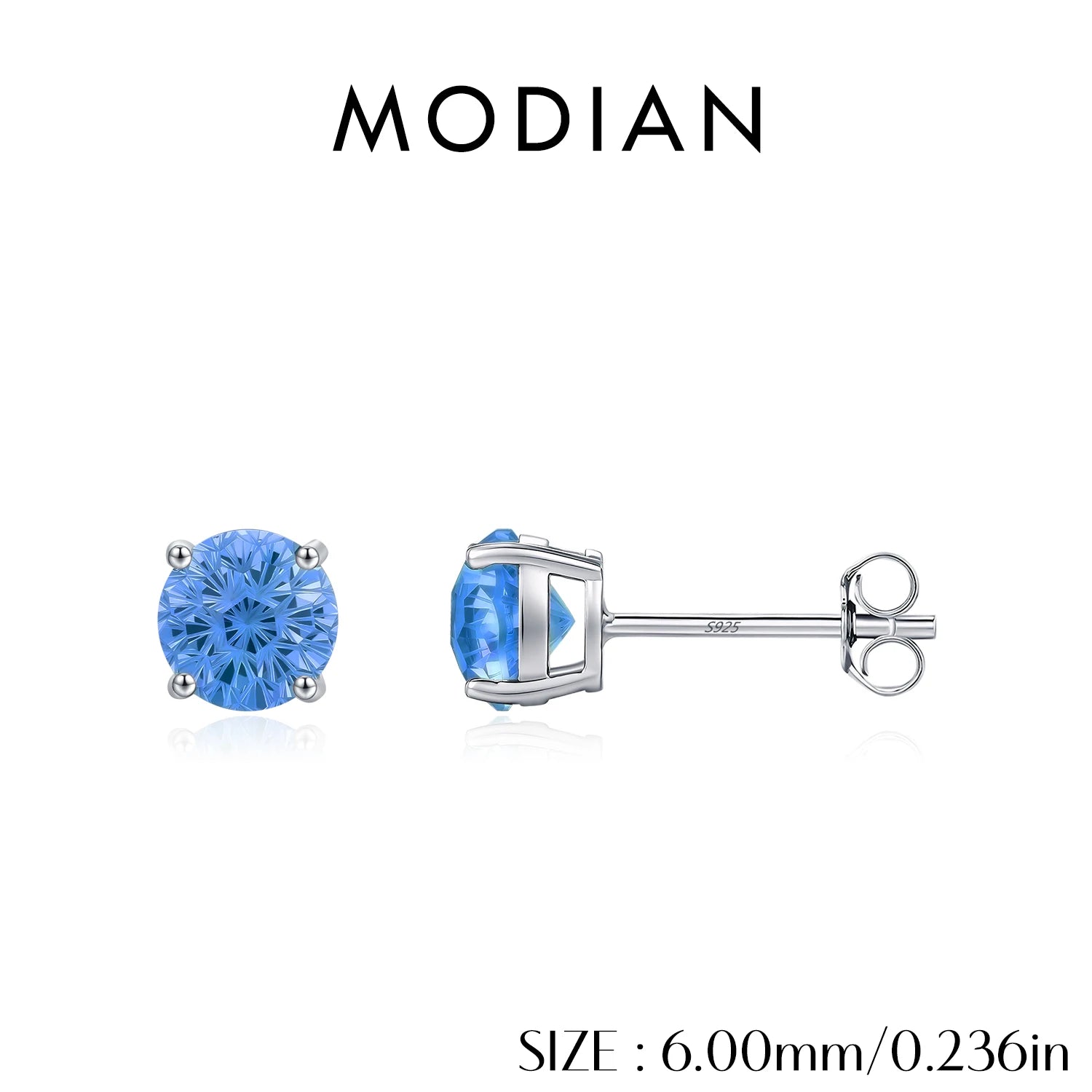 MODIAN 925 Sterling Silver High-End Firework Cut Cobalt Blue Round Zirconia Unisex Studs Earrings For Women Fine Jewelry