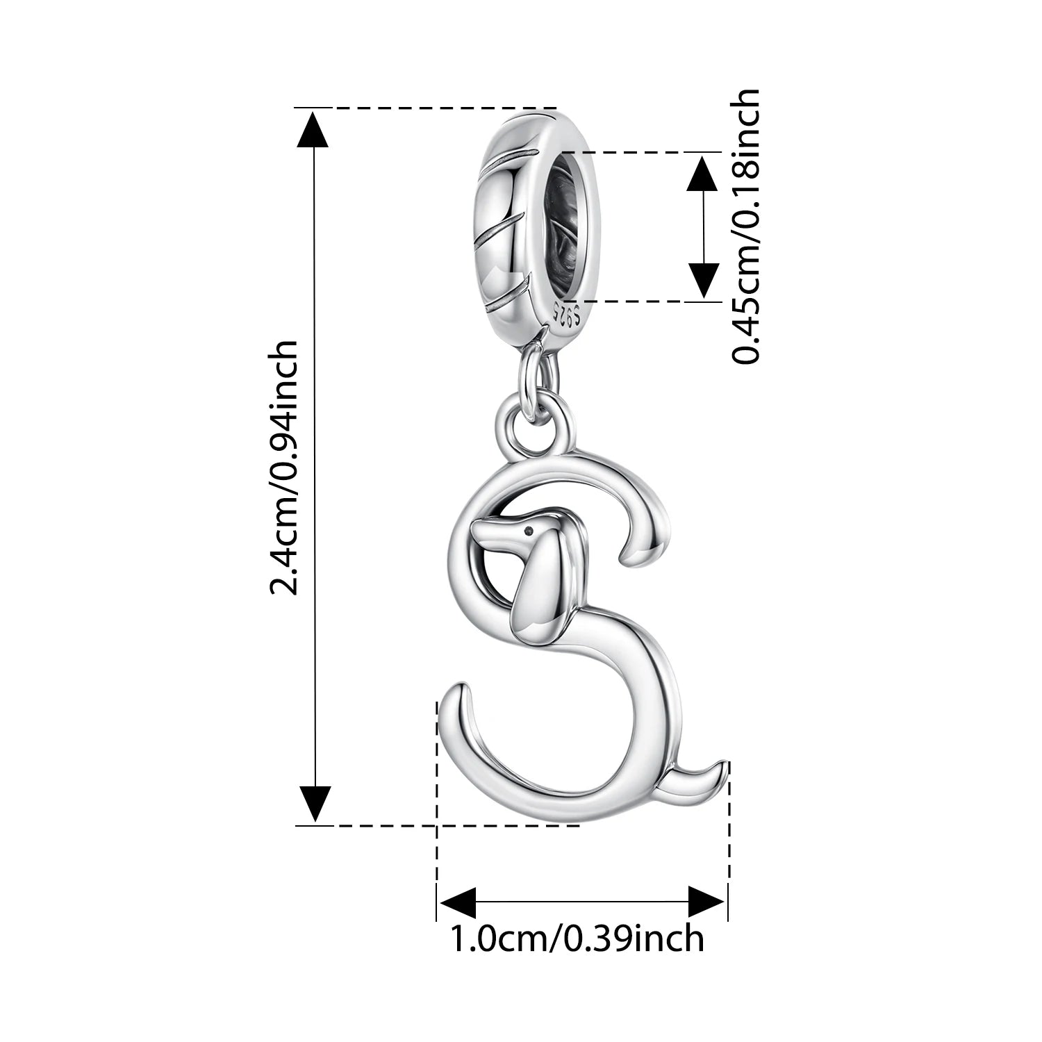 BISAER 100% 925 Sterling Silver Letter Charm Bead Cute Dachshund Dog Pendant For Women DIY Bracelet & Necklace Fine Jewelry Gift
