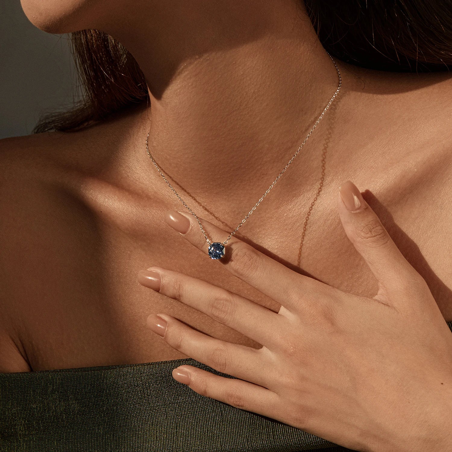 MODIAN Sparkle Tanzanite Color Necklaces 925 Sterling Silver Rose Cut Octagon Zircon Pendant Necklace For Women Fine Jewelry