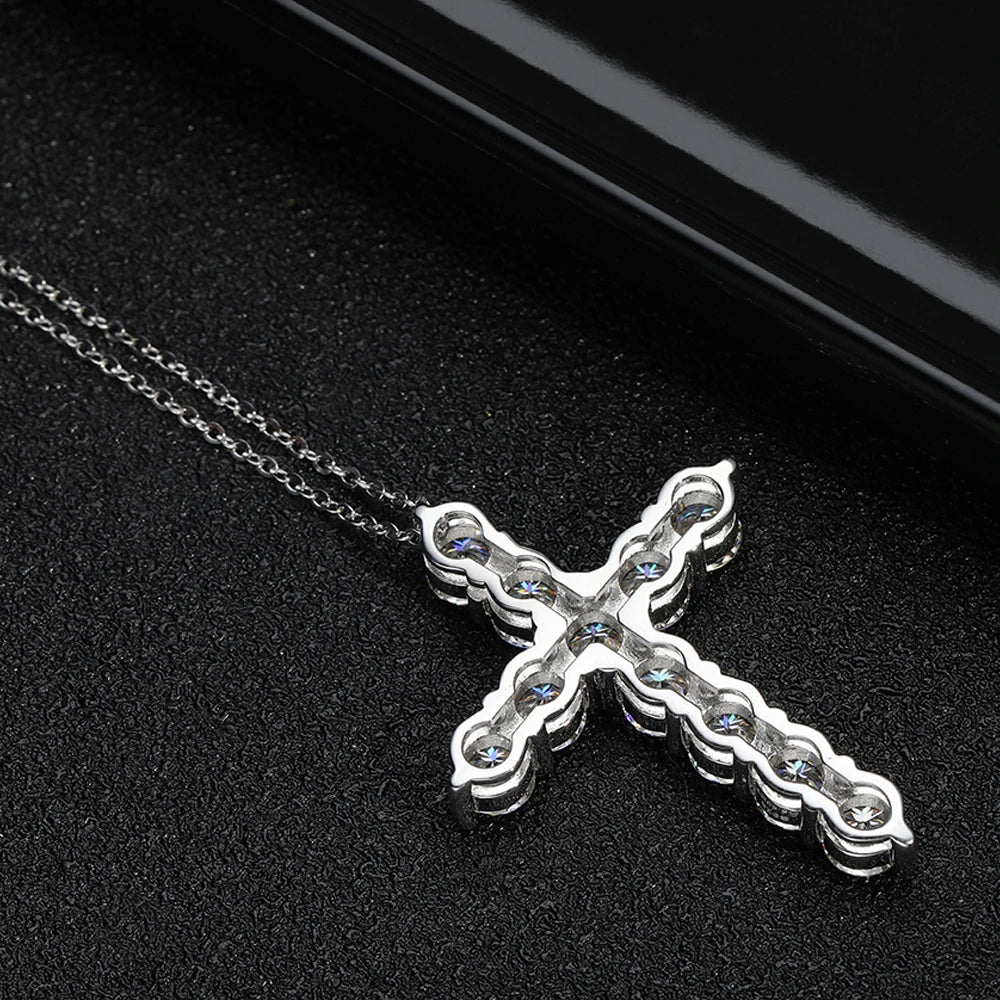 Serenity 3mm 4mm 5mm Black Moissanite Cross Pendant Necklace For Women Men 100% S925 Sterling Silver Jesus Neck Chain Plated 18K - Madeinsea©