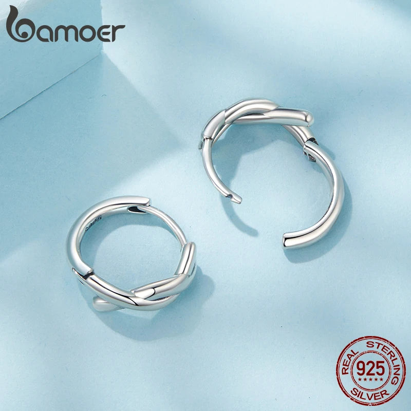 BAMOER Creolen aus massivem 925er Sterlingsilber, gedreht, für Damen, hypoallergen, leicht, personalisiertes Schmuckgeschenk, SCE1837