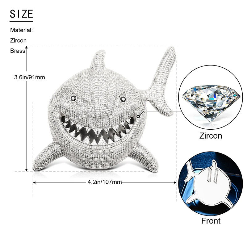 High Quality Shark Pendant Necklace For Men Hip Hop Jewelry With 12mm Cuban Chain Cubic Zirconia Necklace Dropshipping