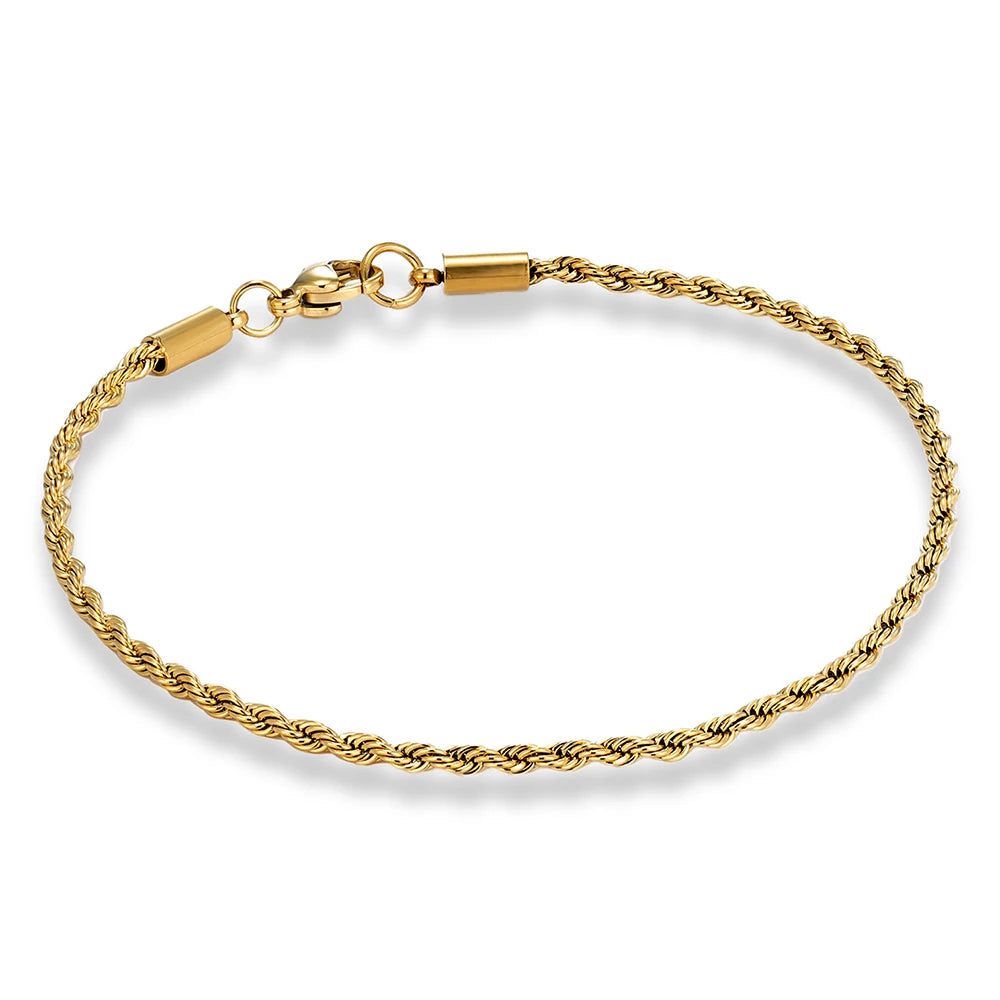 MKENDN 2/3/4/5MM Delicate Twisted Chian Bracelet for Women Men Minimalist Punk Silver Gold Color Stainless Steel Fashion Jewelry