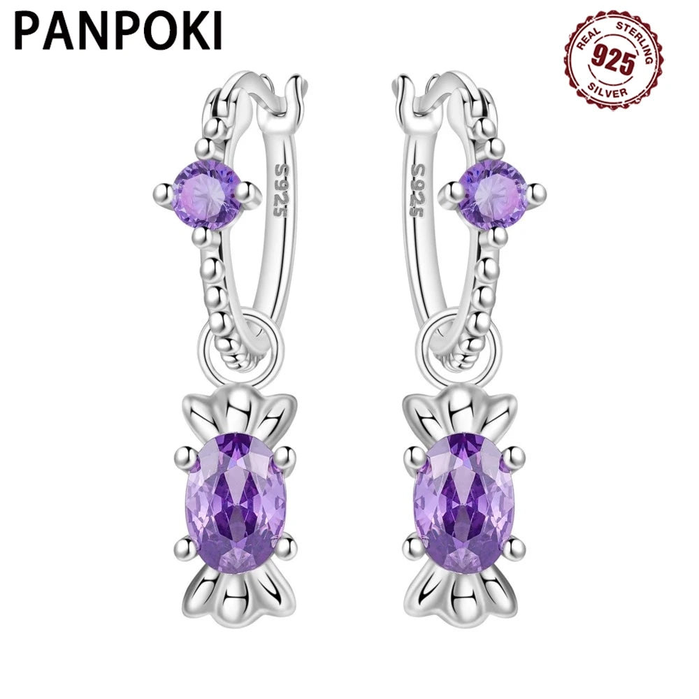 PANPOKI 925 Sterling Silver Purple Zircon Candy Earrings Original Jewelry Drop Earrings Jewelry Party Anniversary Gifts