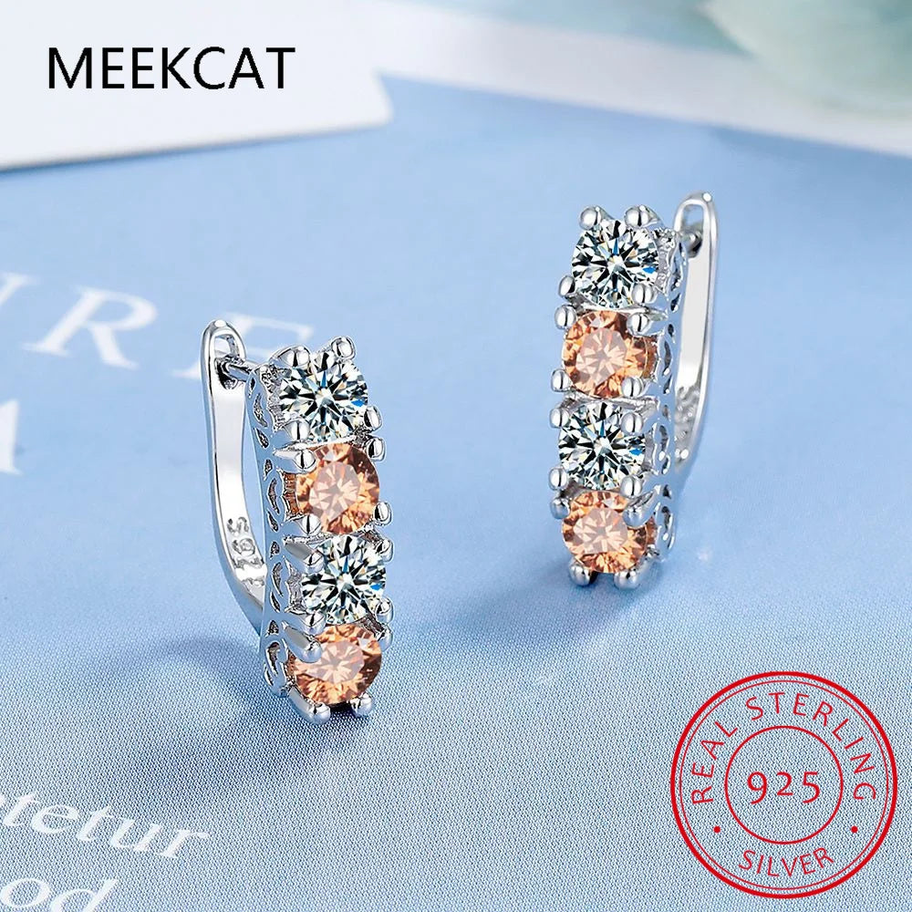 Round Natural Yellow Citrine 925 Sterling Silver U Shape Hoop Earrings for Women Statement Fashion Gemstone Jewelry Gift