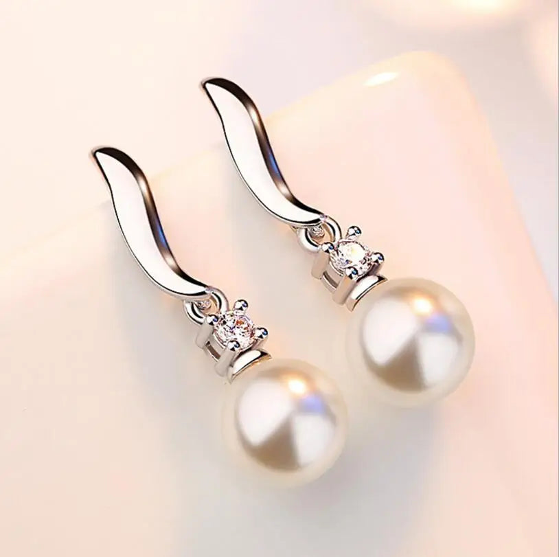 Real 925 Sterling Silver Zircon Bead Freshwater Pearl Stud Earrings for Women Trendy Fine Jewelry Minimalist Accessories
