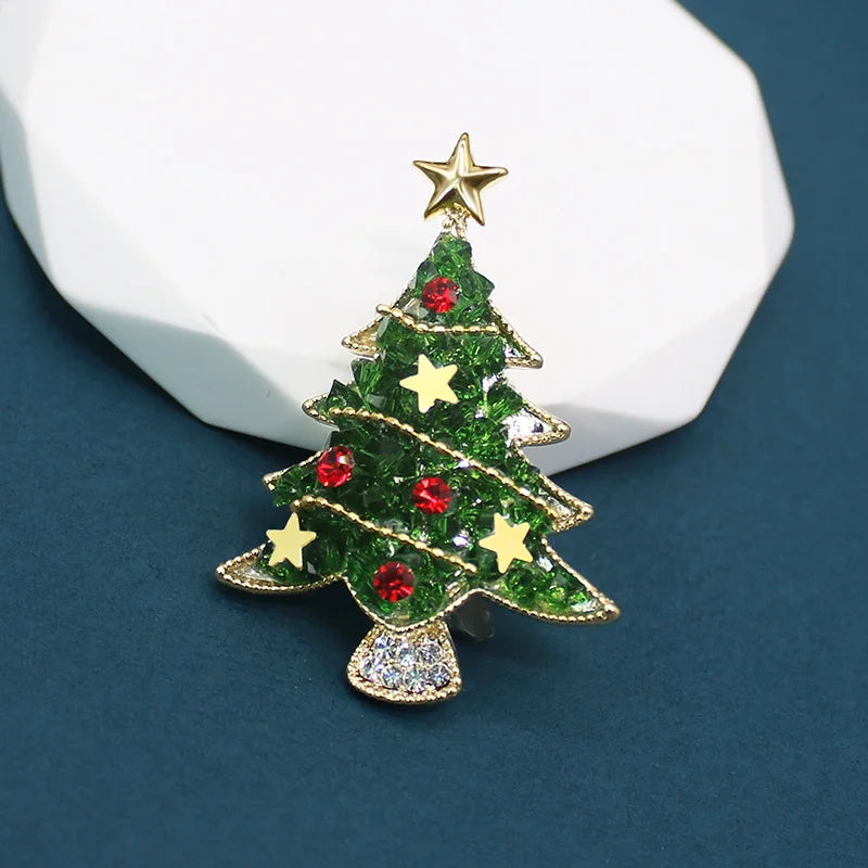 Luxury Exquisite Rhinestone Christmas Brooches for Women Unisex Christmas Tree Hat Bell Gloves Brooch Pins New Year Party Gifts