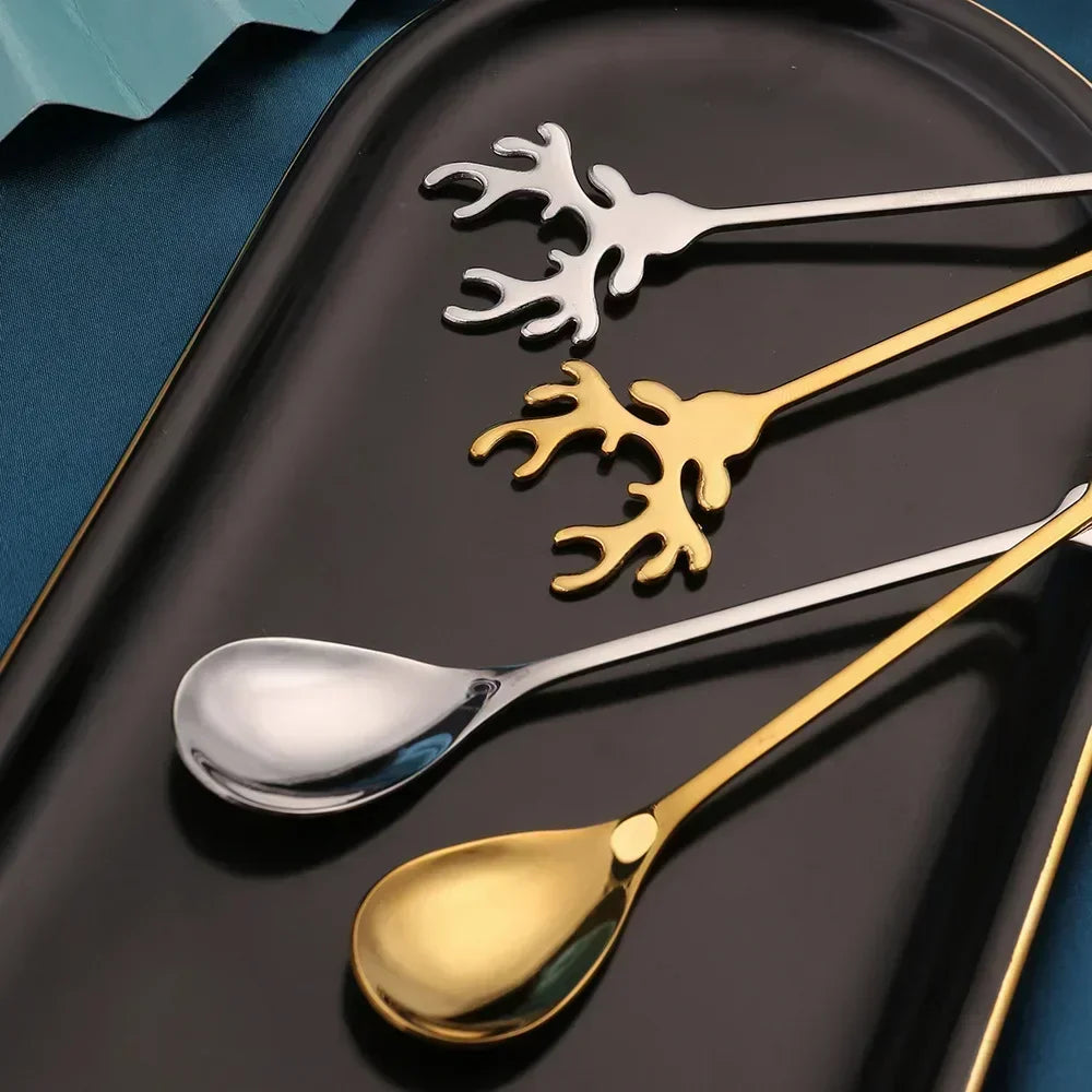 4 stücke Weihnachten Elch Kopf Form Edelstahl Kaffee Löffel Neue Jahr 2024 Weihnachten Dekoration Tisch Dekor für Home Navidad 2023 Geschenke