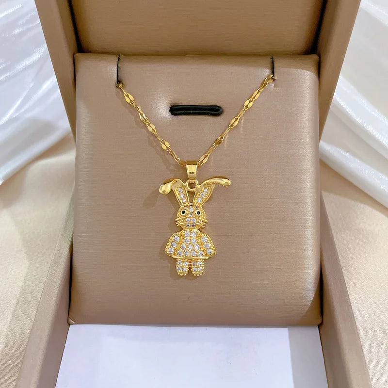 Collier pendentif lapin de Pâques en acier inoxydable 316L DIEYURO pour femme et fille - Nouvelle tendance - Bijou à offrir en cadeau pour une fête