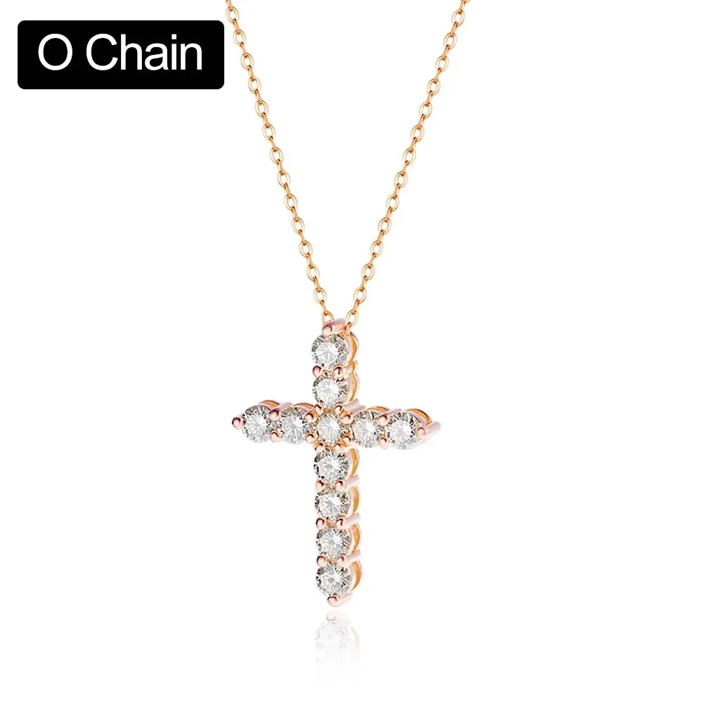 3mm Gold Color Moissanite Cross Necklace for Women Men Gift Sparkling Lab Diamond Pendant Necklace S925 Sterling Silver Jewelry