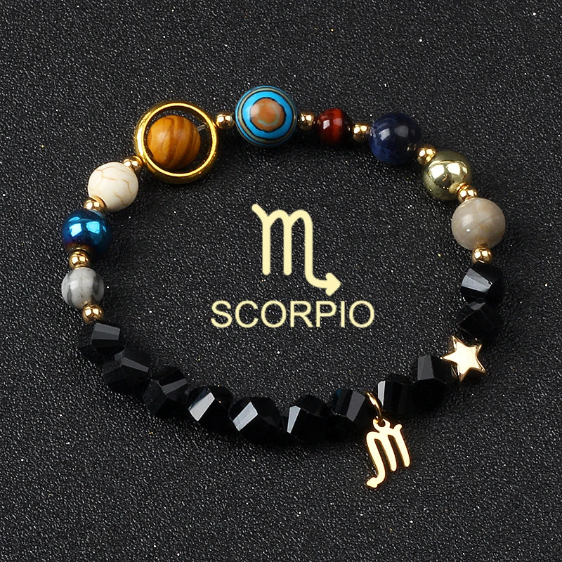 Universe Galaxy Eight Planets 12 Constellation Bracelets for Women Natural Stone Solar System Bracelets Libra Virgo Leo Jewelry - Madeinsea©
