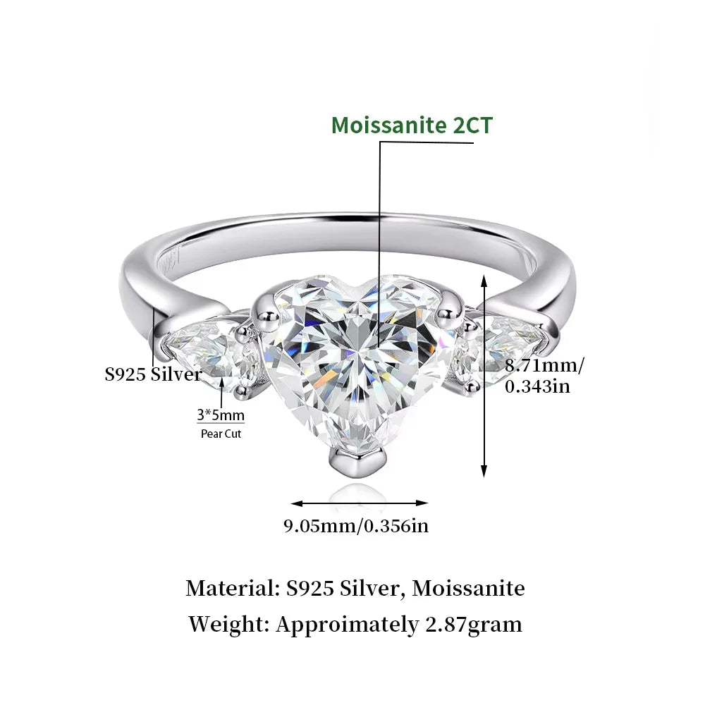 Serenity 1-4ct D Color Heart Cut Moissanite Rings for Women Wedding Bridal S925 Sterling Silver Couples Rings Anniversary Gift