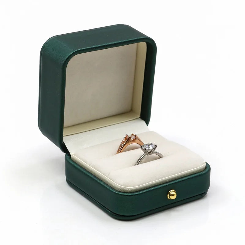 Vintage Double Slots Ring Jewelry Box For Wedding Proposal Engagement Ring Box Gift Organizer Storage PU Leather Packaging Case - Madeinsea©