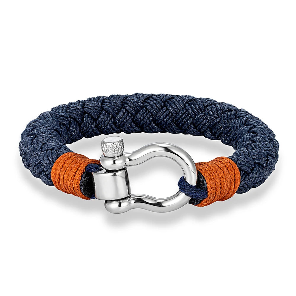 MKENDN Navy Style Wide Rope Bracelet Luxury Men Stainless Steel Shackle Buckle Wrap Bangles Handmade Jewelry Gift