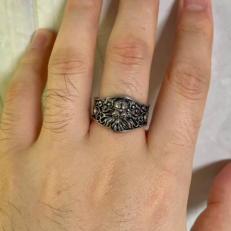 Retro Cthulhu Ring For Men Silver Color Punk Gothic Rock Hiphop Ring Handmade Designer Jewelry Biker Accessories Creative Gift