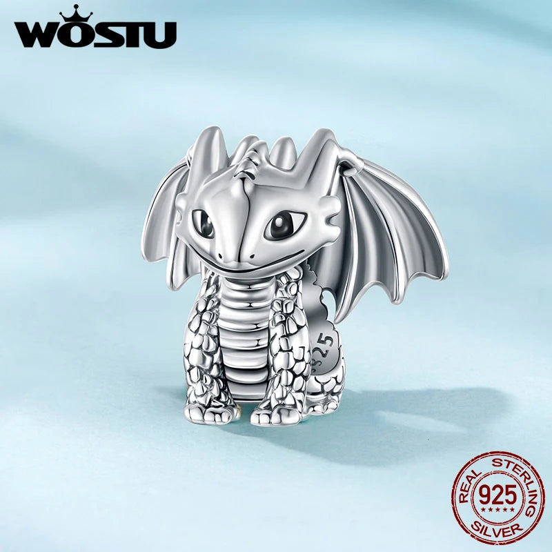 WOSTU 925 Sterling Silver Vinatge Dragon Charm Snake Bead Demon Eye Pendant Fit Original Bracelet Necklace For Women DIY Jewelry