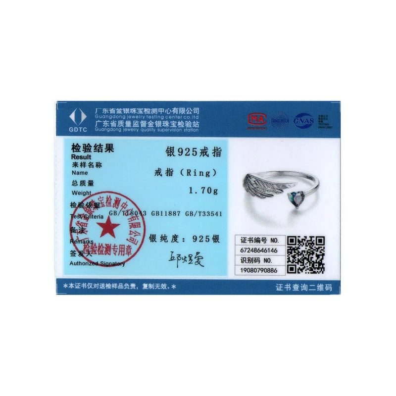 BISAER 925 Sterling Silver Wing Open Ring Heart Zircon Statement Band Adjustable 18K Gold-Plated for Women Party Fine Jewelry