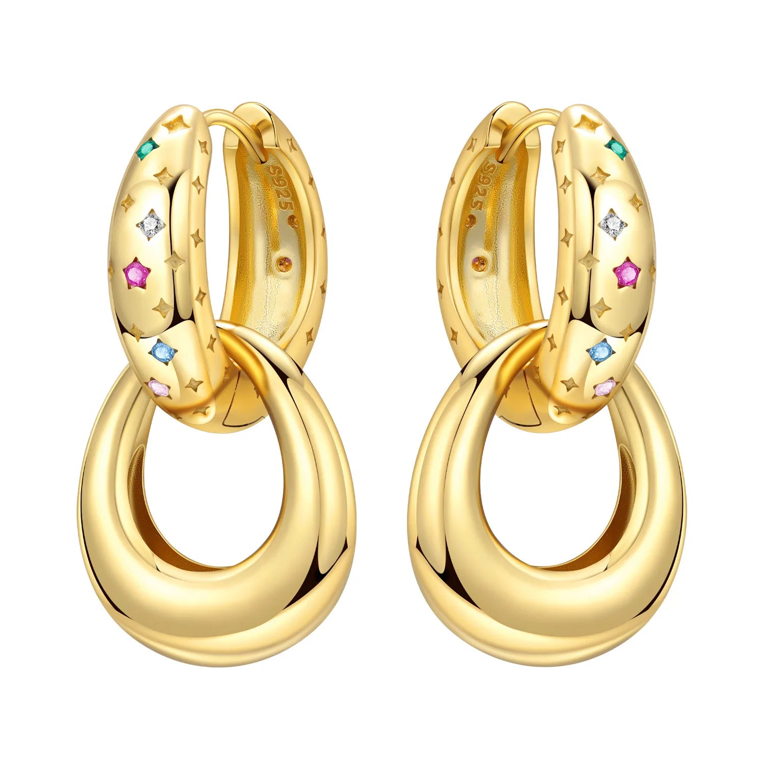 PANPOKI 925 Sterling Silver Golden Sparkling Stars Drop Earrings Women Earrings Charm Fashion Versatile Party Jewelry Gifts