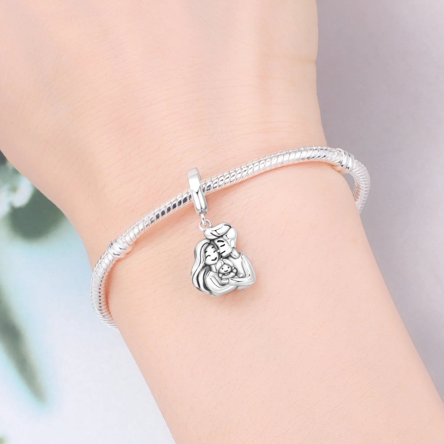 PANPOKI 925 Sterling Silver Couple And Family Beads Original Pendants Bracelet Charm Jewelry Party DIY Trendy Gifts