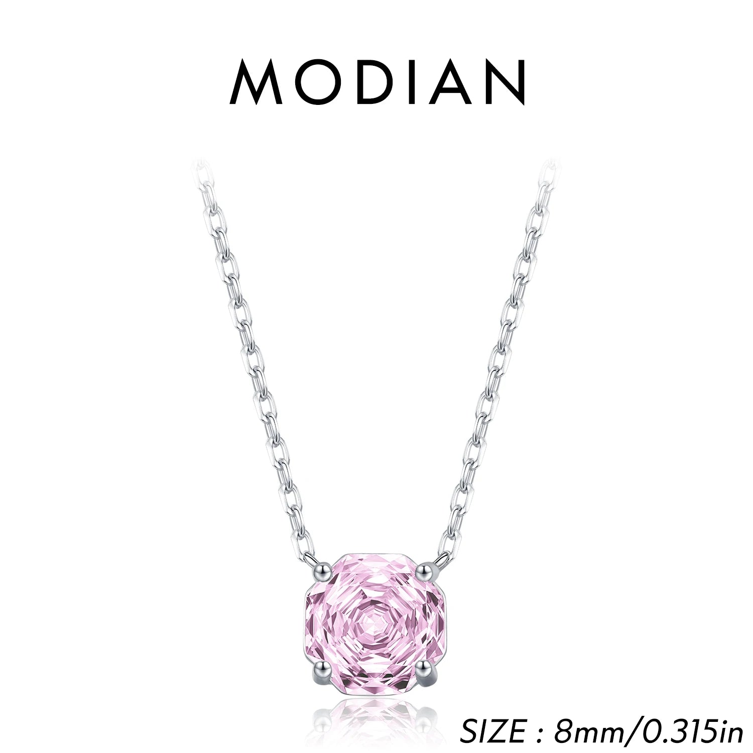 MODIAN Rose Cut Pink CZ Pendant Necklace 925 Sterling Silver Sweet Delicate Light Pink Necklace For Women Party Fine Jewelry