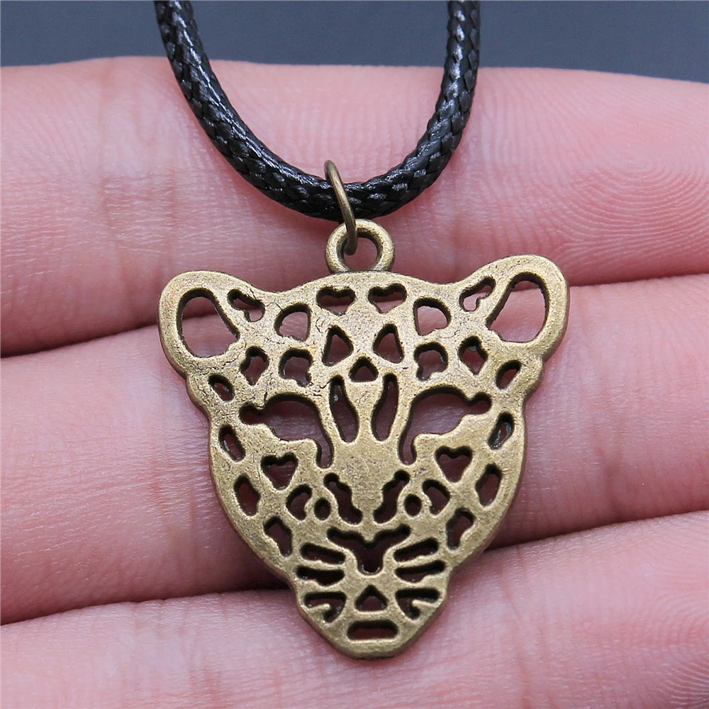 Animal Black Leather Necklace Elephant Wolf Dragon Horse Gecko Lizard Pendant Necklace For Women Men Boy Girls