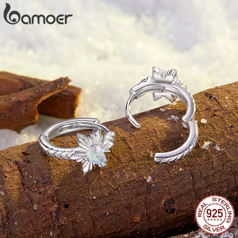 BAMOER Massive 925 Sterling Silber Eisblumen Huggie Ohrringe, Kleine Geometrische Creolen für Frauen BSE1134