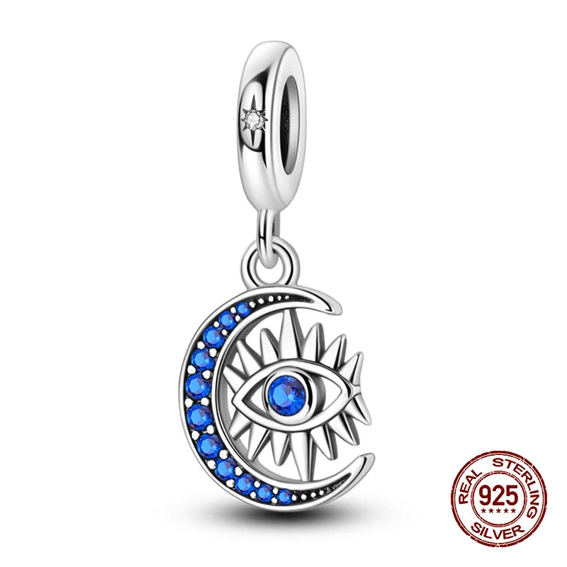 100% 925 Sterling Silver Sparkling Cat Moon Sun and Stars Charms Pendants Fit 3mm 925 Original Bracelets DIY Fine Jewelry