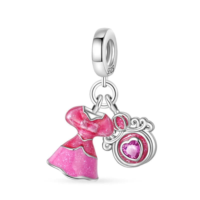 925 Silver Plated Magic Mirror Perfume Princess Angel Trunk Pink Charms Beads Fit Pandach 925 Original Bracelet Fine DIY Jewelry