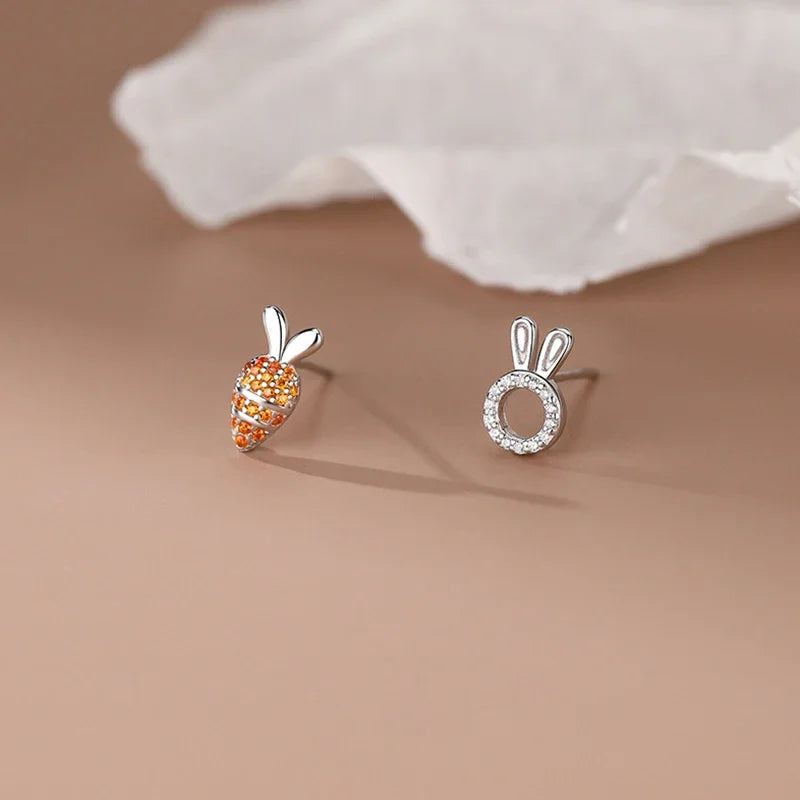 INZATT Real 925 Sterling Silver Zircon Carrot Rabbit Mini Stud Earrings for Women Cute Fine Jewelry 2024 Trendy Accessories