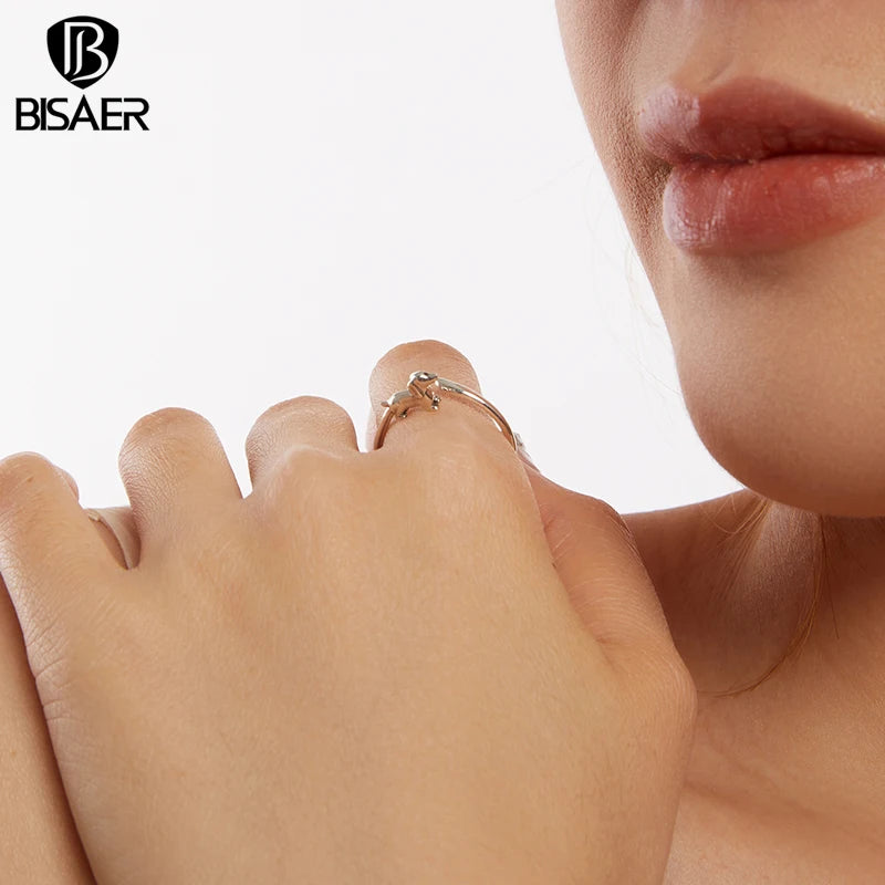 Bague ouverte BISAER en argent sterling 925, motif teckel mignon, taille ajustable 5 à 9, pour femme, bijou raffiné, référence ECR1121-E.