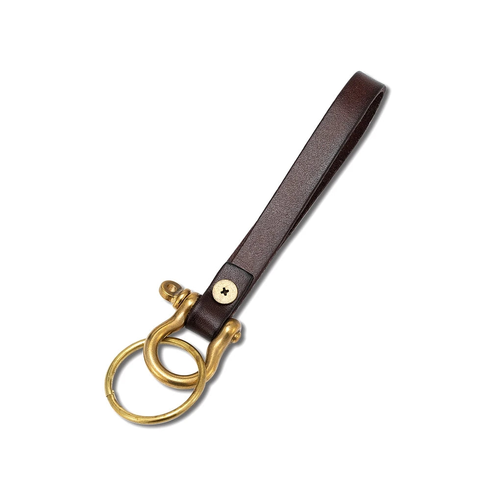MKENDN Retro Solid Brass Carabiner Hook Nautical Horseshoe Shackle Genuine cow leather Strap Hholder keychain keyring FOB Gifts