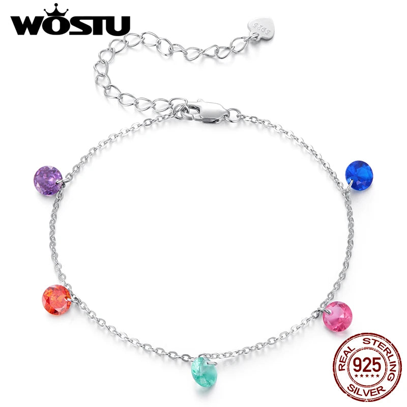 Bracelet WOSTU en argent sterling 925 véritable avec pampilles en cristal coloré et chaîne ajustable. Bijou idéal pour les fêtes, à offrir aux filles et à toute la famille.