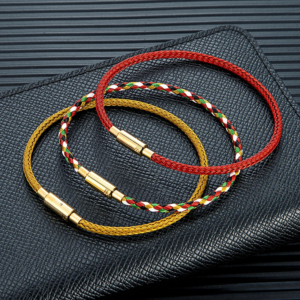 MKENDN Classic Men Women Jewelry 2-3mm Non-fading Steel Wire Thin Rope Bracelet Button Clasp Classic Cuff DIY Charm Bracelet