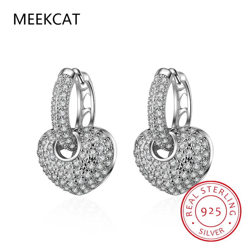 Real 925 Sterling Silver Full D/VVS1 Moissanite Heart Hoop Earrings for Women Fine Jewelry Valentine Day Gift