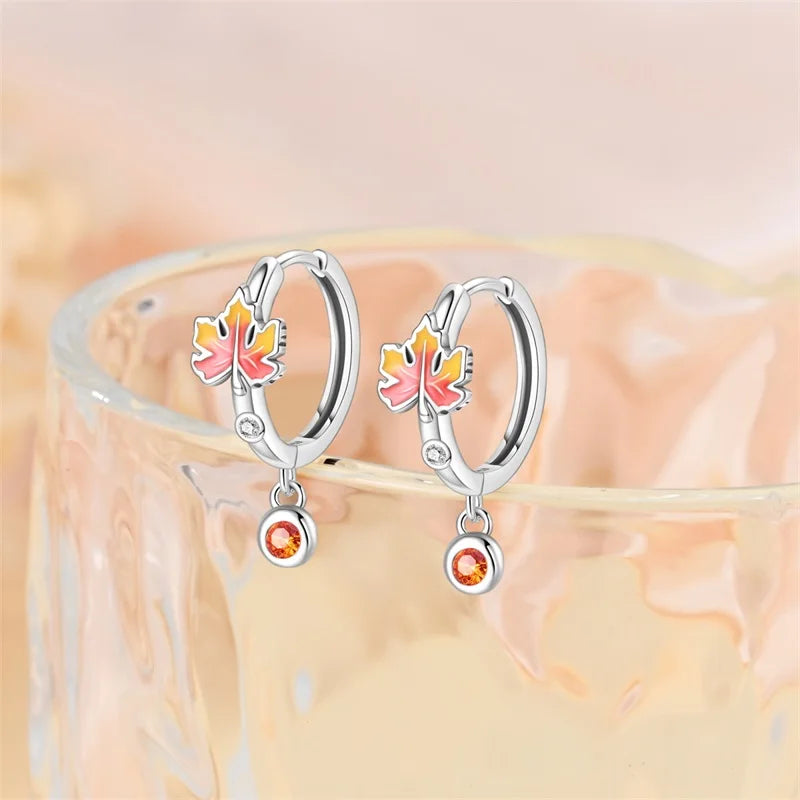 Classic Earrings 925 Silver Autumn Maple Leaf Ear Of Wheat Hoop Butterfly Cone Earring For Women Birthday Fine Jewelry Warm Gift