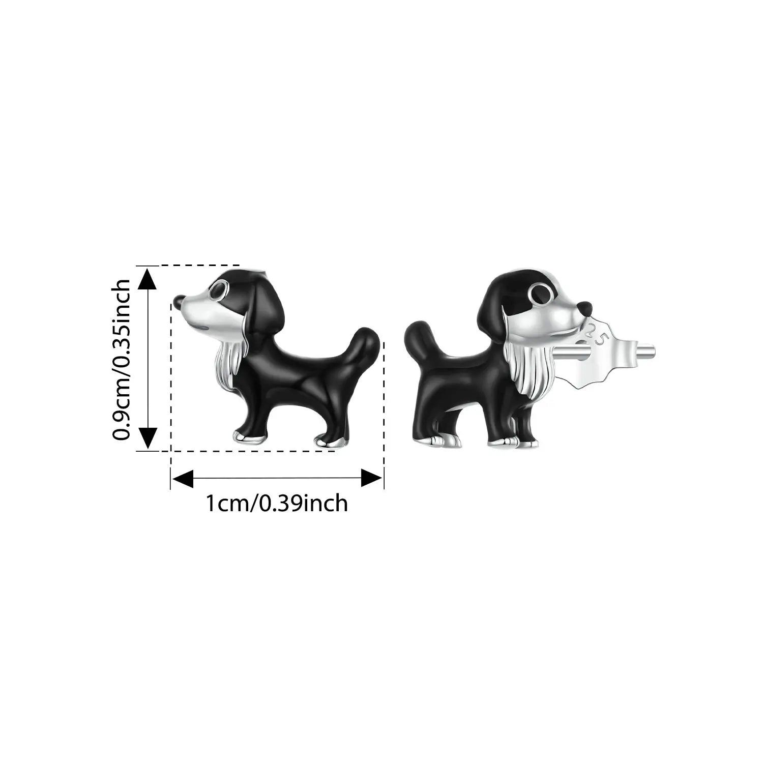 BISAER 925 Sterling Silver Cute Border Collie Stud Earrings Pet Dog Enamel Proces Stud Ear for Women & Girl Party Fine Jewelry