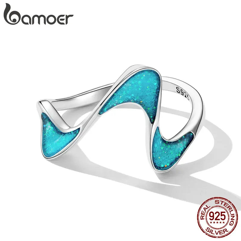 Genuine 925 Sterling Silver Original Geometric Ring for Women Promise Ring Fine Jewelry Ocean Series Wedding Gift SCR849 - Madeinsea©