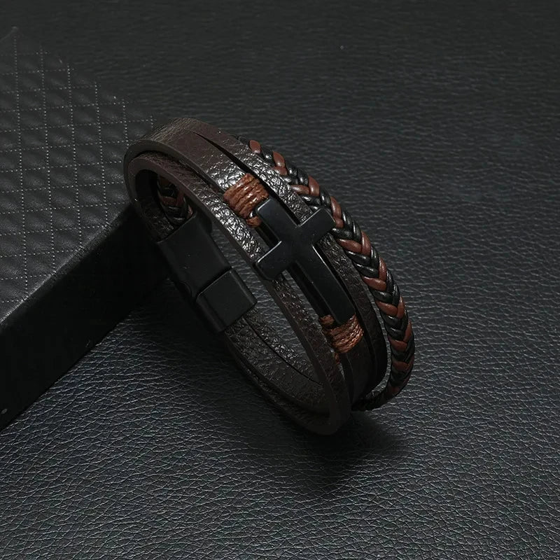 Trendy Leather Bracelets Men Stainless Steel Multilayer Braided Rope Bracelets For Male Bracelets Jewelry Pulsera Hombre - Madeinsea©