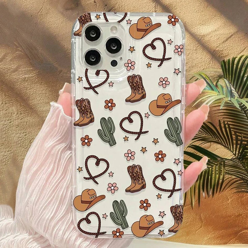 Cute Cartoon Flowers Cow Print Clear Phone Case For iPhone 11 12 13 14 15 16 Pro Max Mini XR XS X 7 8 Plus SE2020 Silicone Cover