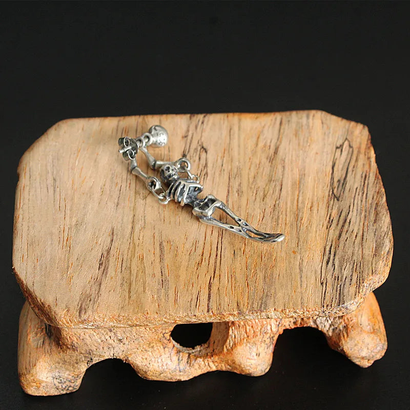 MKENDN 100% 925 Sterling Silber Kreativer Retro Totenkopf Skelett Anhänger Tropfenohrring Gothic Stil Für Männer Frauen Ohrschmuck