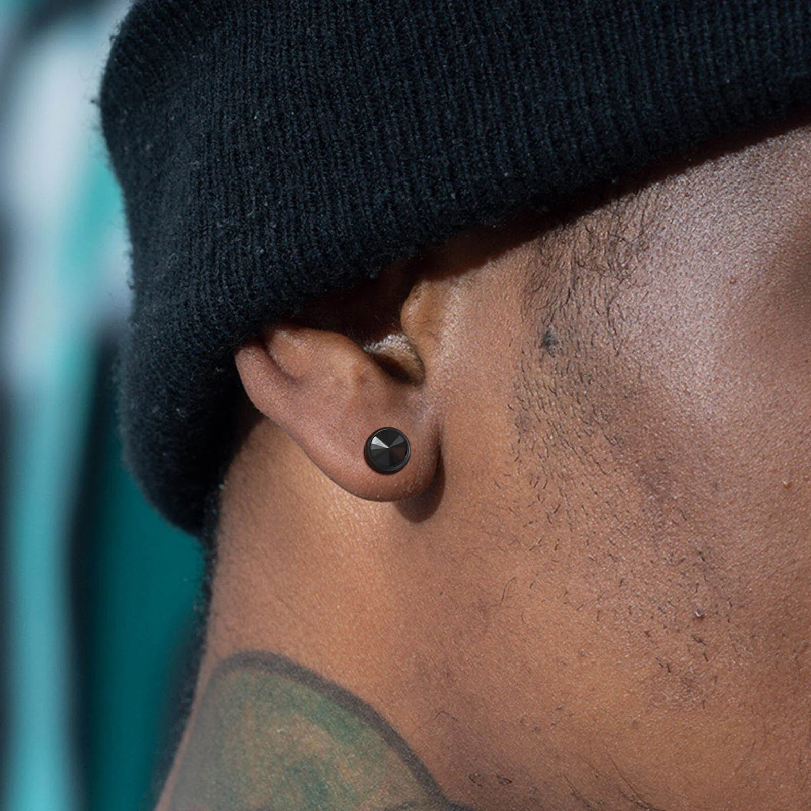 Vnox Multi-faced Cut Zircon Stone Earrings for Men Boys, Screw Back Stud Barbell Shaped Earrings,Black Stainless Steel Jewelry